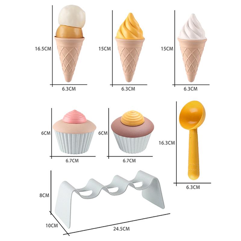 Non-Toxic Kids Pretend Play Toy Wheat Straw Material Ice Cream Toy Kitchen Digging Tools Environment Nordic Style Outdoor Play