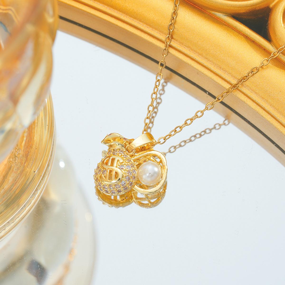 

Легкий роскошный нишевый дизайн жемчужный кулон в виде сумки для денег ожерелье женские украшения на удачу