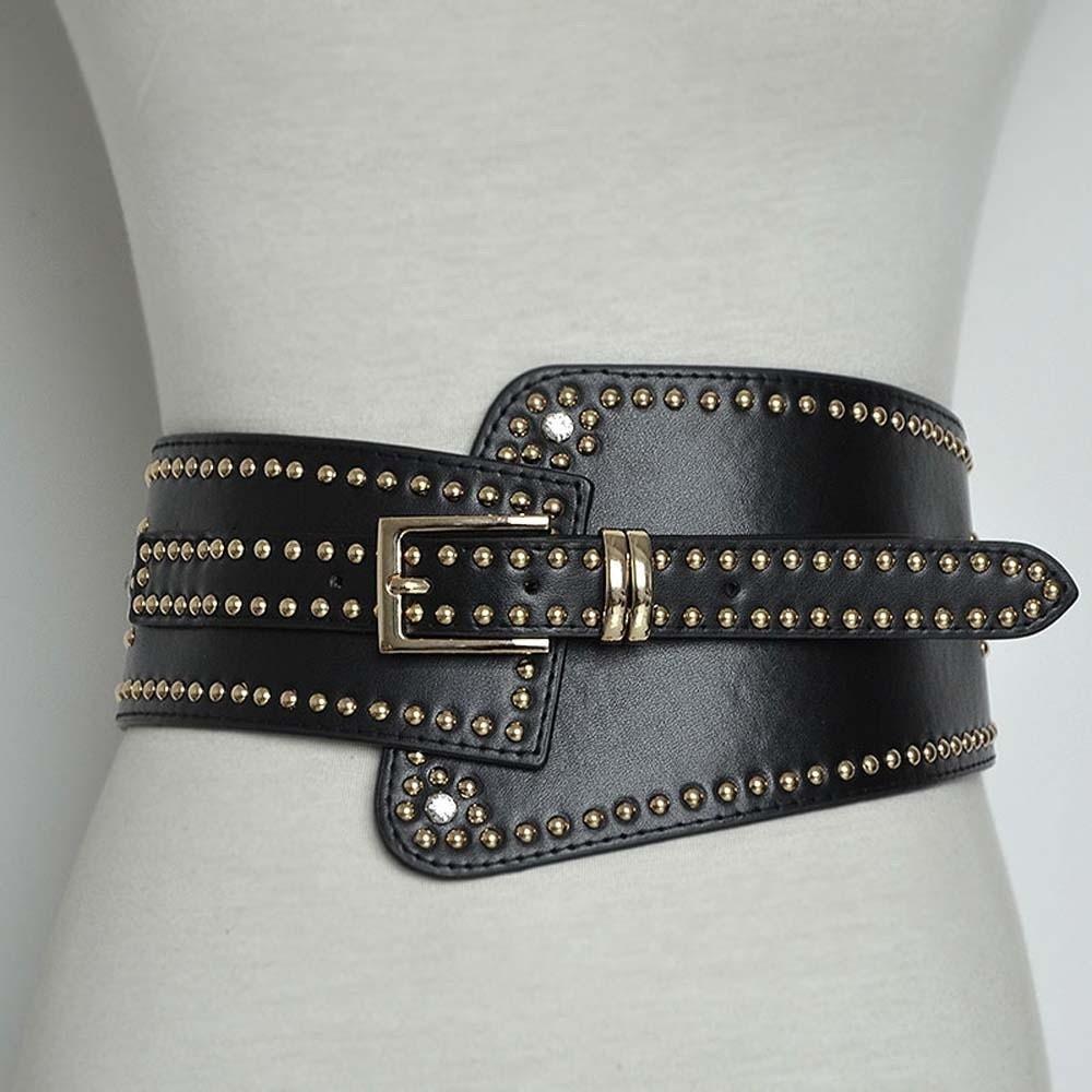 Personalized Design Rivet Wide Waistbands Adjustable Irregular Leather Belt Skirt Accessories