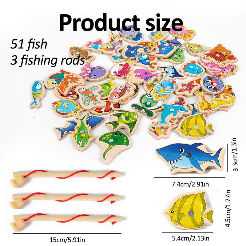 Cross-Border English Version Wooden Fishing Toy for Children's Early Education & Brain Development