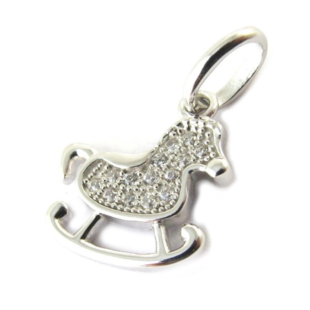 Les Trésors De Lily [N5344] - White 'Rocking Horse' Silver Pendant (rhodium-plated) - 12x11 Mm