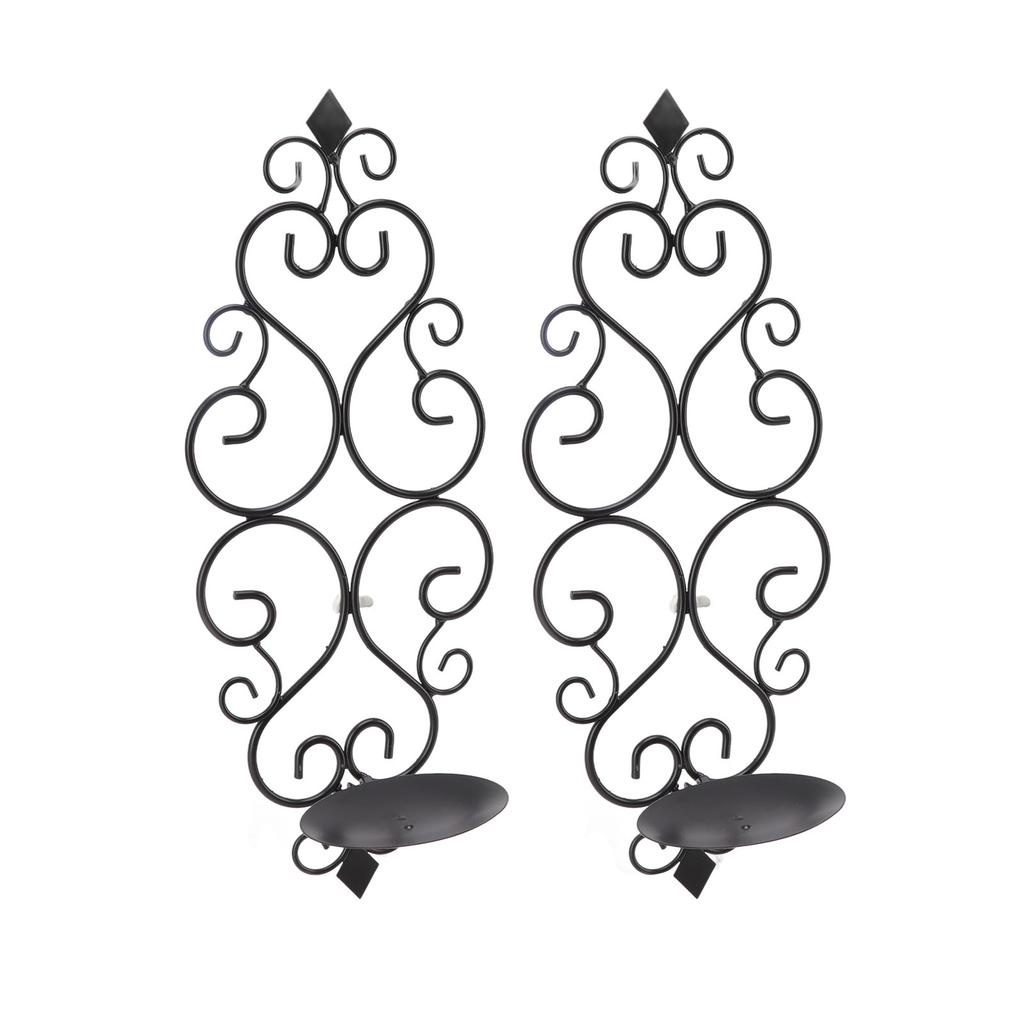 2 Pcs Candle Holder Exquisite Classical Style Black Iron Wall Mounted Candlestick for Living Rooms Bedroom Hallways