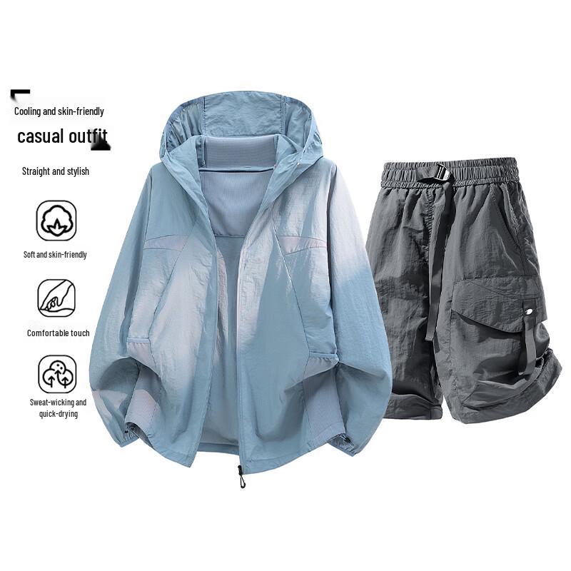 VUUG Unisex Outdoor Sun Protection Hooded Top & Shorts Set