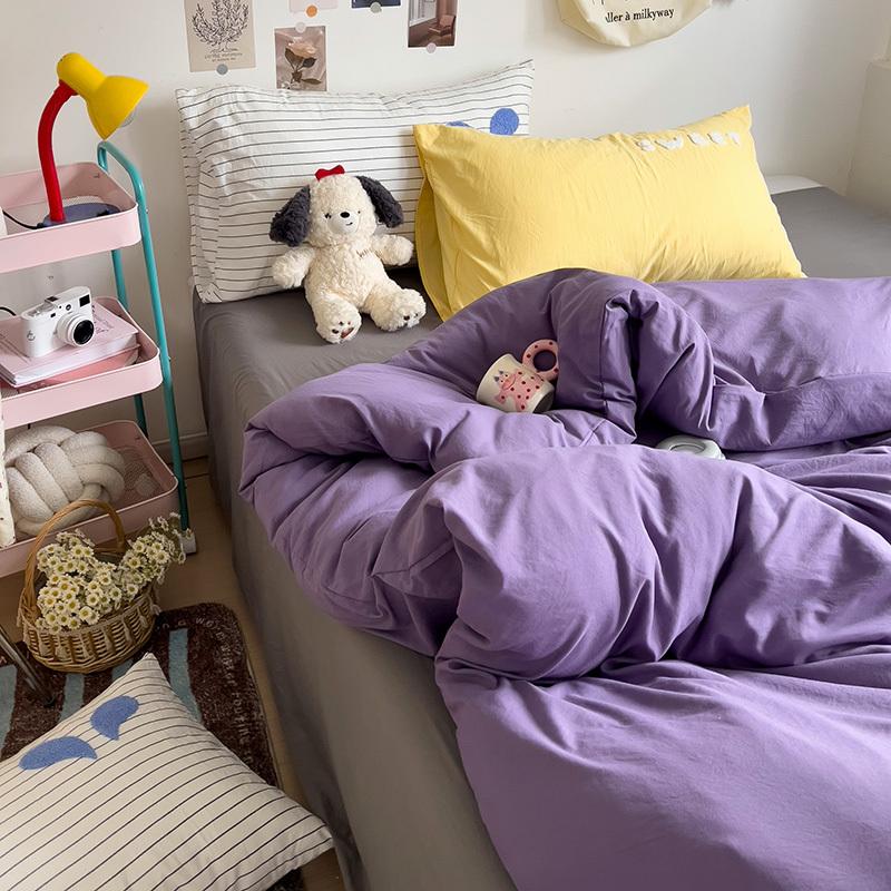INS Purple Bedding Set Girls Soft Washed Cotton Embroidery Bed Sheet Set Queen King Size Duvet Cover Set With Pillowcases