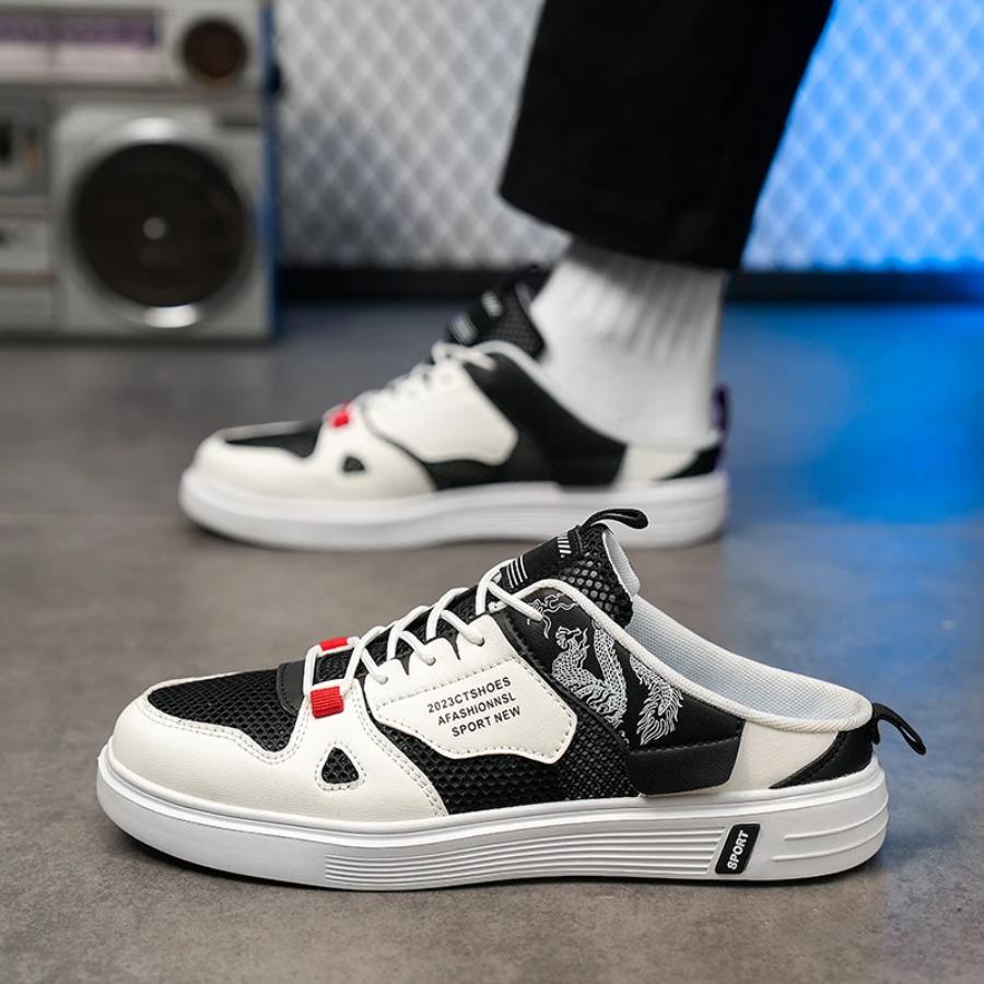 2025 Designer men's casual sports shoes, summer flat, hollow, breathable, anti-slip, soft-soled semi-loafers, large size shoes