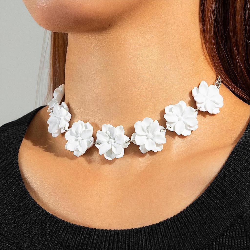 Accessories, French Elegant Flower Necklace, Cold Style Lady Floral Neck Chain Collarbone Chain