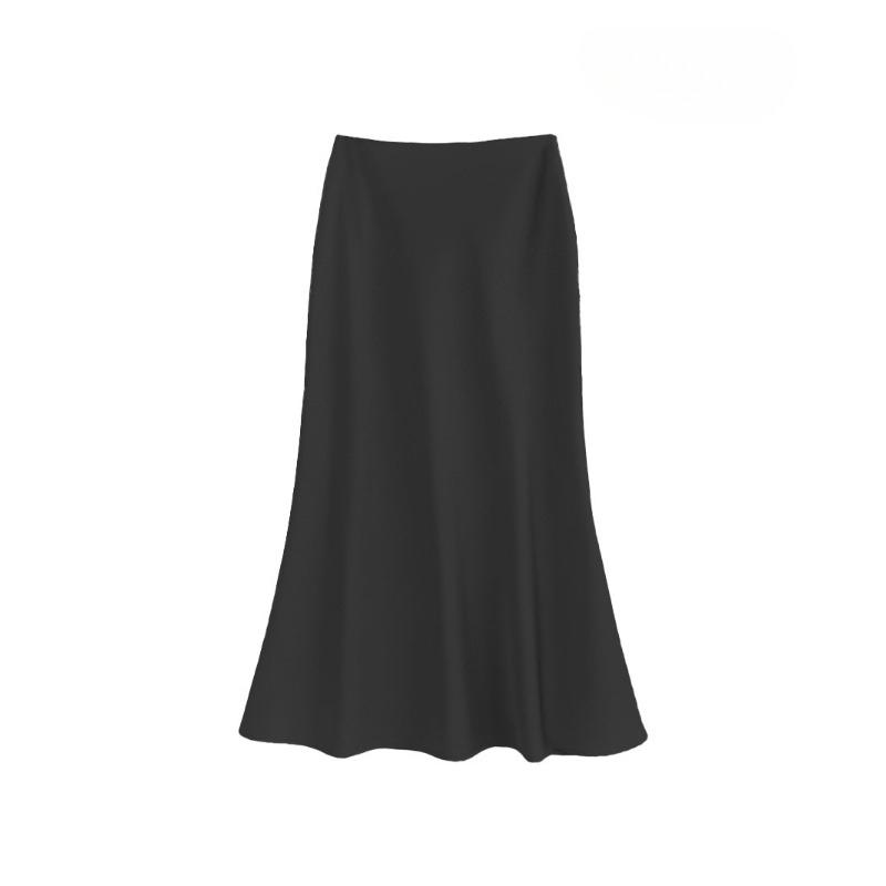 Satin High Waisted Midi Skirts for Women Hidden Elasticized Waistband A Line Flared Skirt Women's Spring Summer Silk Cocktail Flowy A-Line Skirts