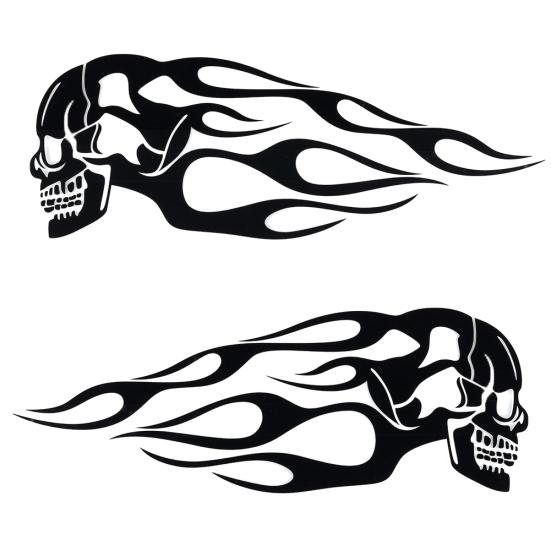 2Pcs Universal Motorcycle Gas Fuel Oil Tank Skull Flame Badge Decal Sticker