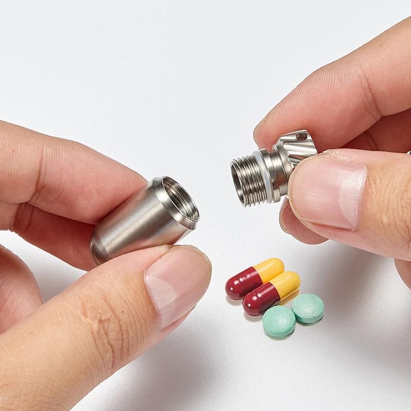 Portable Titanium Alloy Mini Seal Medicine Bottle Portable Waterproof Pill Box Canister Key Chain Home Carry Storage Tool