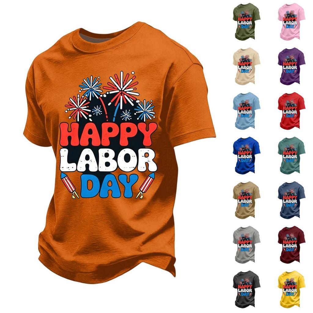 Men's Loose Fit Casual Short Sleeve T Shirt Labor Day Graphic Print Crew Neck Cotton Blend Top for Everyday Wear