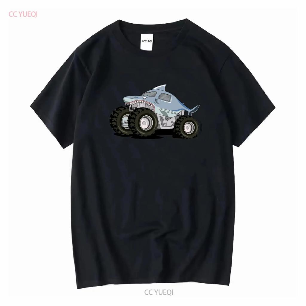 Shark Monster Truck T Shirt Vintage Washed Graphic Streetwear Unisex Homme Stretched Soft Stylish Comfortable Designer Clothes