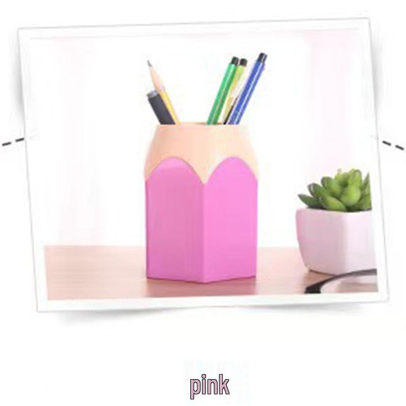 Creative Large Pencil Head Storage Box - Color Block Desk Organizer & Pen Holder 