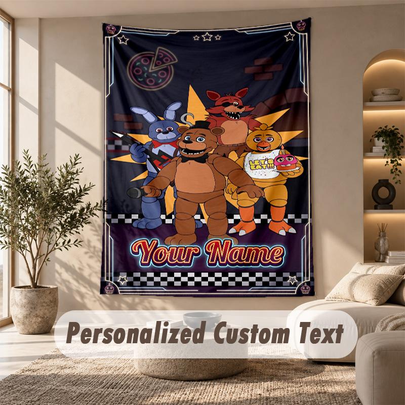 Arazzo Five Nights at Freddy’s, Testo Personalizzato su Misura, Arazzo da Parete per Soggiorno Decorazione Murale per la Casa