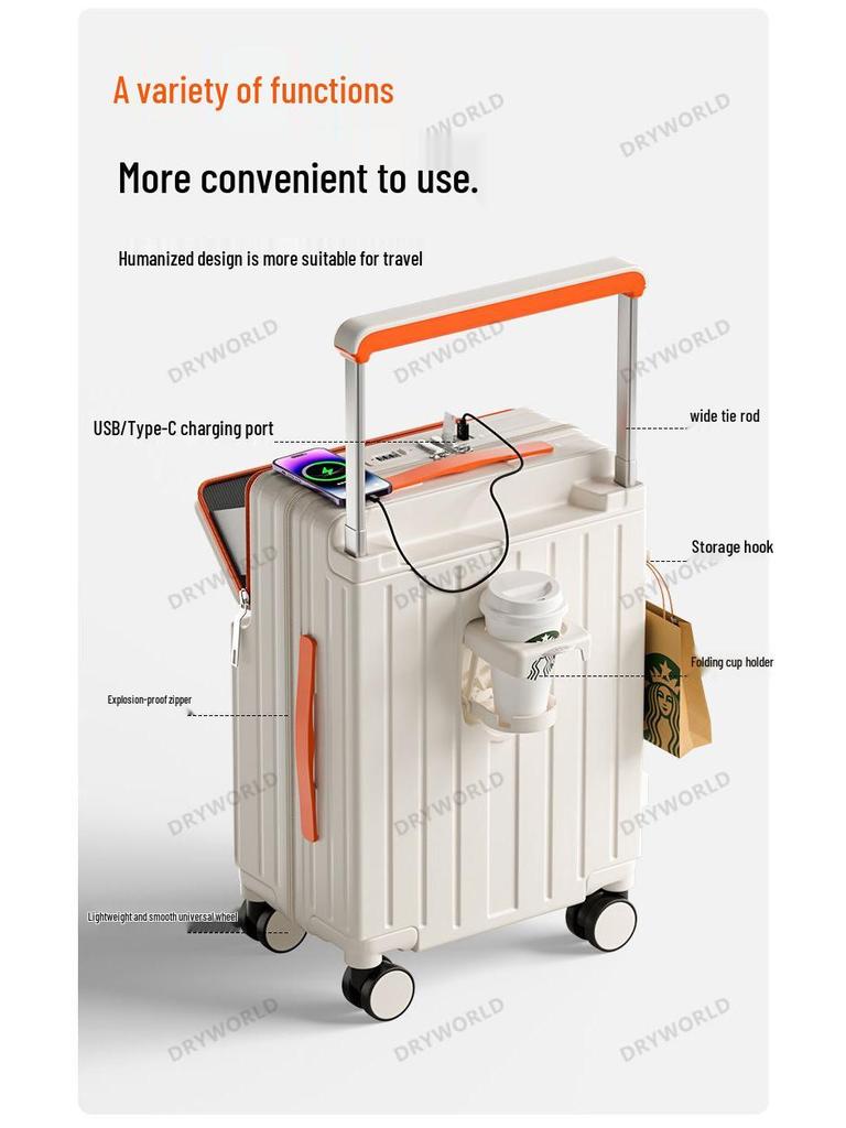 Front-Opening Wide Handle Multifunctional Student Travel Trolley with Universal Wheels