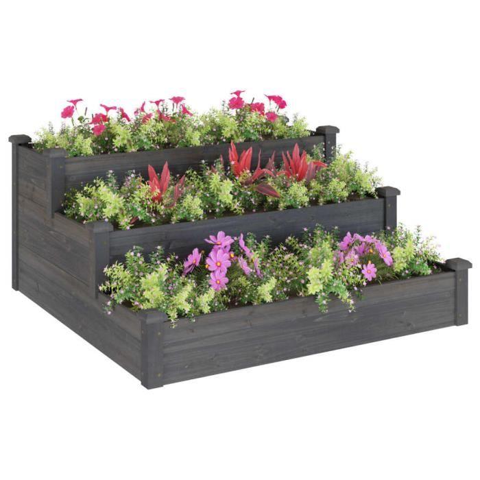 VidaXL Lit surélevé de jardin gris 120x120x56 cm bois massif de sapin 364306