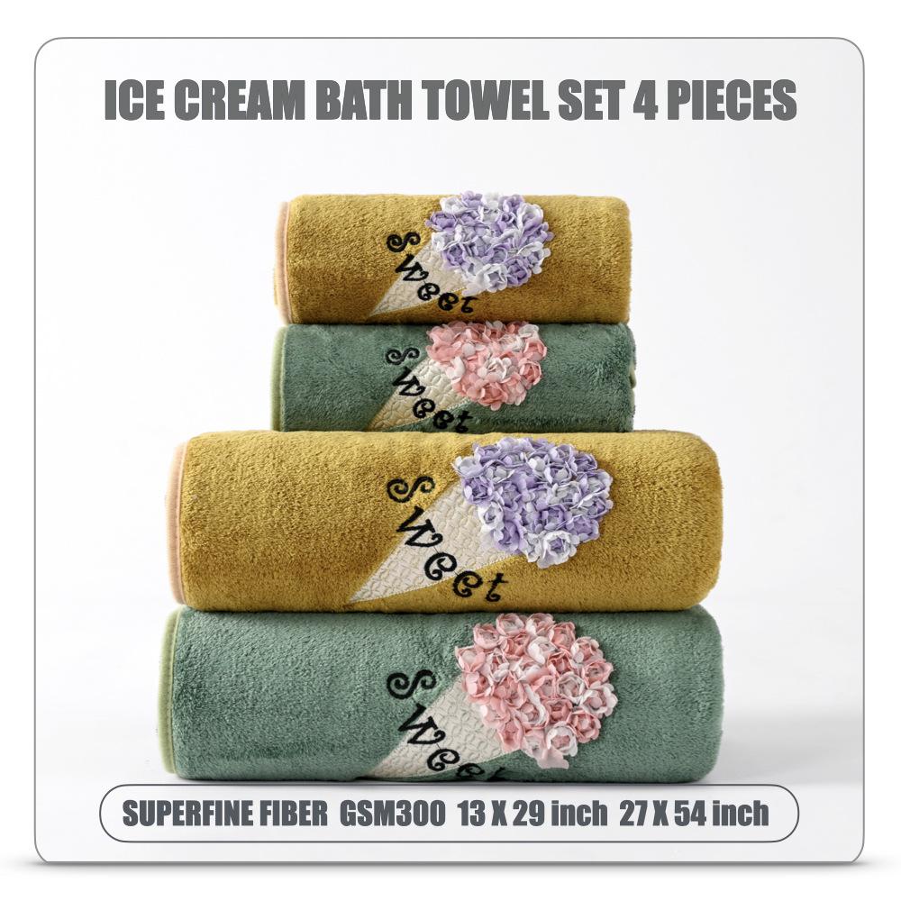 

Вишитий кораловий оксамитовий рушник для ванни Набір з чотирьох рушників для дому М який абсорбуючий теплий та комфортний домашній щоденний тканий рушник 1 SET