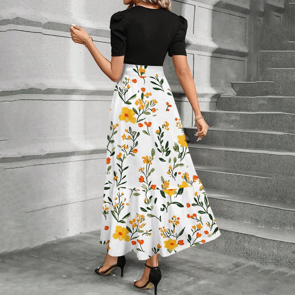 Short Sleeve Women's Dress Casual Flowy A-Line Midi Tshirt Dresses With Pockets Crewneck Vocation Boho Beach Sundress