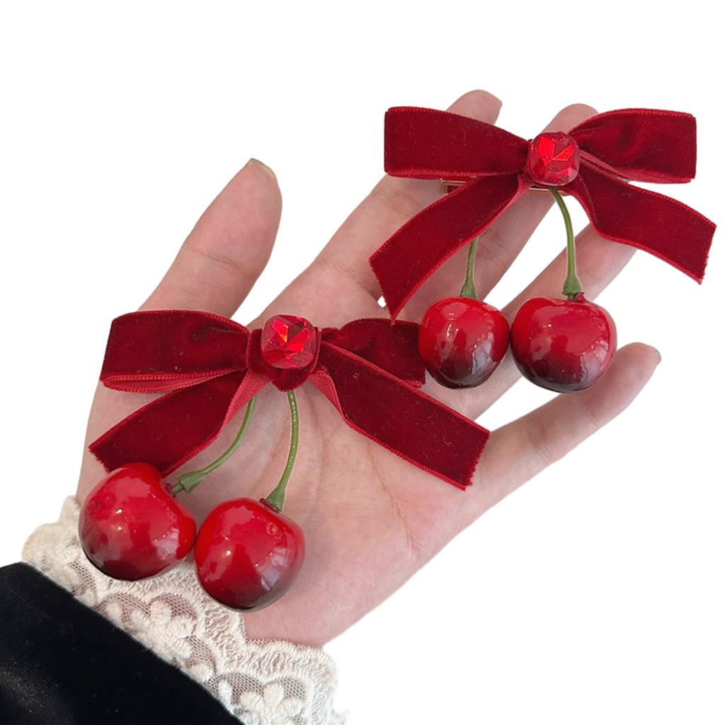 1pc/2pcs Bowknot Shape Hairpin with Small Cherry Harajuku Bowknot Hair Clip for Bangs Hair Ponytail Hairpins for Teen