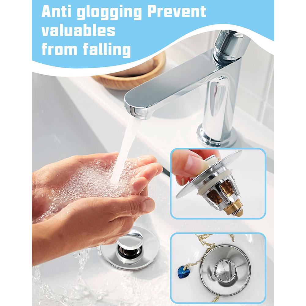 Sink Drain Stopper Bathroom Basin Universal Push Button Pop Up Plug Anti Clog Hair Catcher