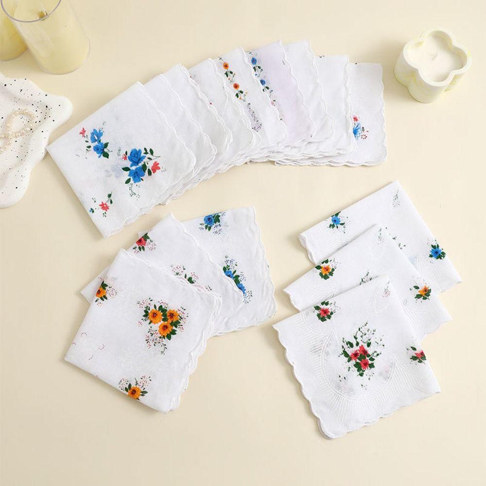 12Pcs Vintage Style Women's Printed Handkerchiefs 28x28cm Sweat Absorbent Square Hand Towel Lightweight Breathable