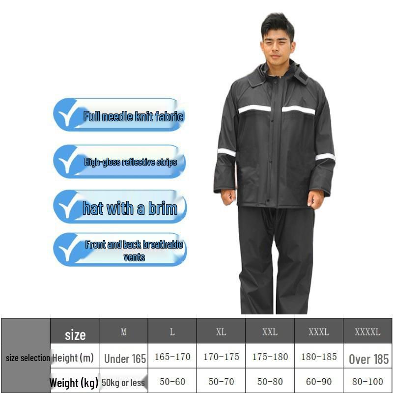 Thickened Full-Body Stormproof Raincoat and Pants - Reflective, Lengthened Set for Cycling and Riding