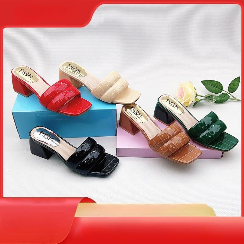 Mode Damen High Heel Sandalen Sommer 2025 Offene Zehen Klobiger Absatz Modische Slipper Outdoor Lässig Schlicht Vielseitig