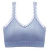 Olive Green Ribbed Wireless Bra with Sheer Lace Trim