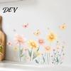Soft Pastel Butterfly Wall Stickers 2Pcs Watercolor Flowers Sticker, PVC Waterproof Floral Decal with Butterflies, Removable Boho Style Flower
