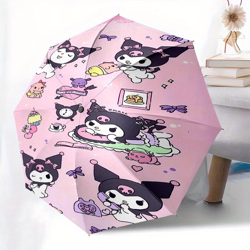 Kuromi Automatic Folding Umbrella-Simple 8-Rib Design, Bright Cartoon Pattern, Durable Iron Frame, Suitable For Travel, Outdoor, Beach-Cute