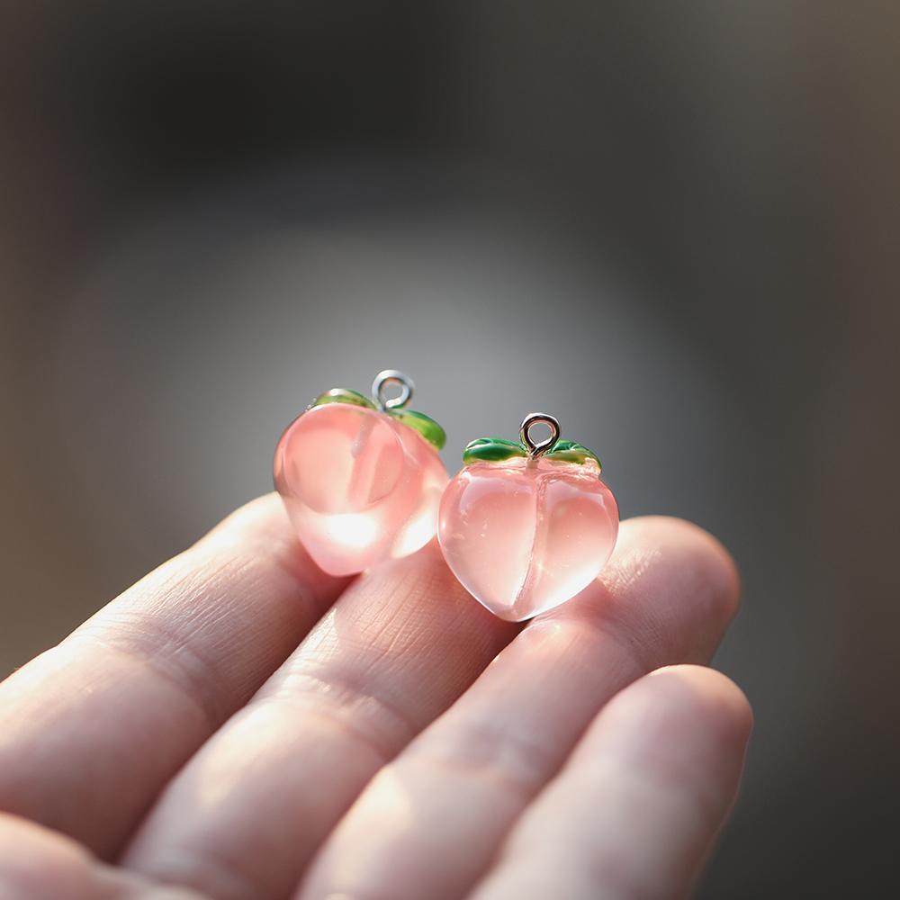 10pcs Cute Clear Pink Peach Resin Charms Pendant 3D Fruit Pendant For Earring Bracelet Keychain DIY Jewelry Making Findings