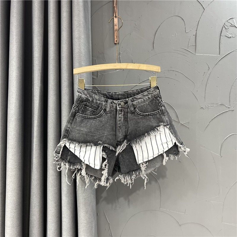 

Stylish Retro Pocket Fat Sister Denim Shorts Grey XL