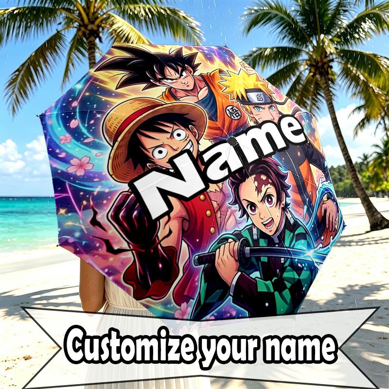 Custom Name Personalized Demon Slayer Print Umbrella, Auto Open Close, 8‑Rib Sturdy Frame, Commute Camping Hiking Use, Birthday Gift