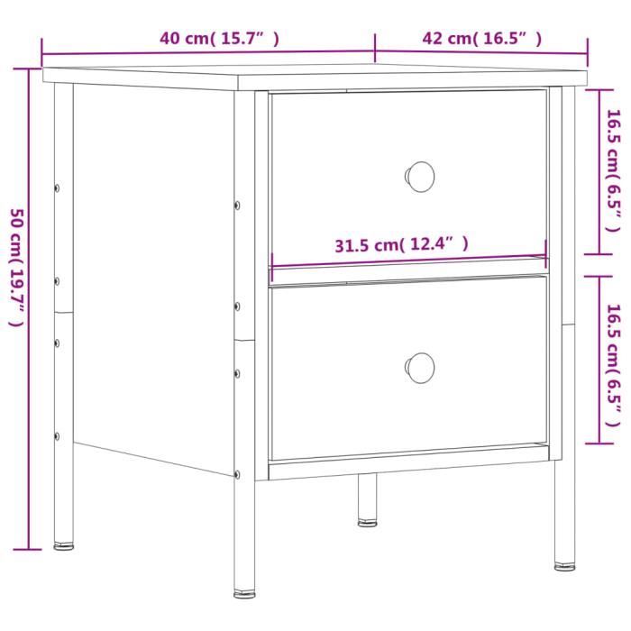 VidaXL Tables de chevet 2pcs chêne marron 40x42x50cm bois d'ingénierie 825992