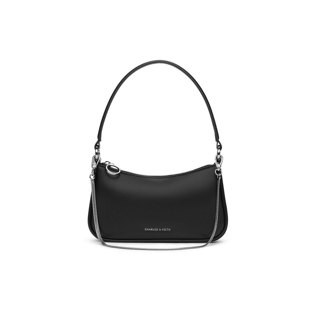 New CHARLES&KEITH Synthetic Leather Shoulder Bag Crossbody Bag Handbag Small Size Women's Noir Black/Silver/Gold CK2-80151362-A