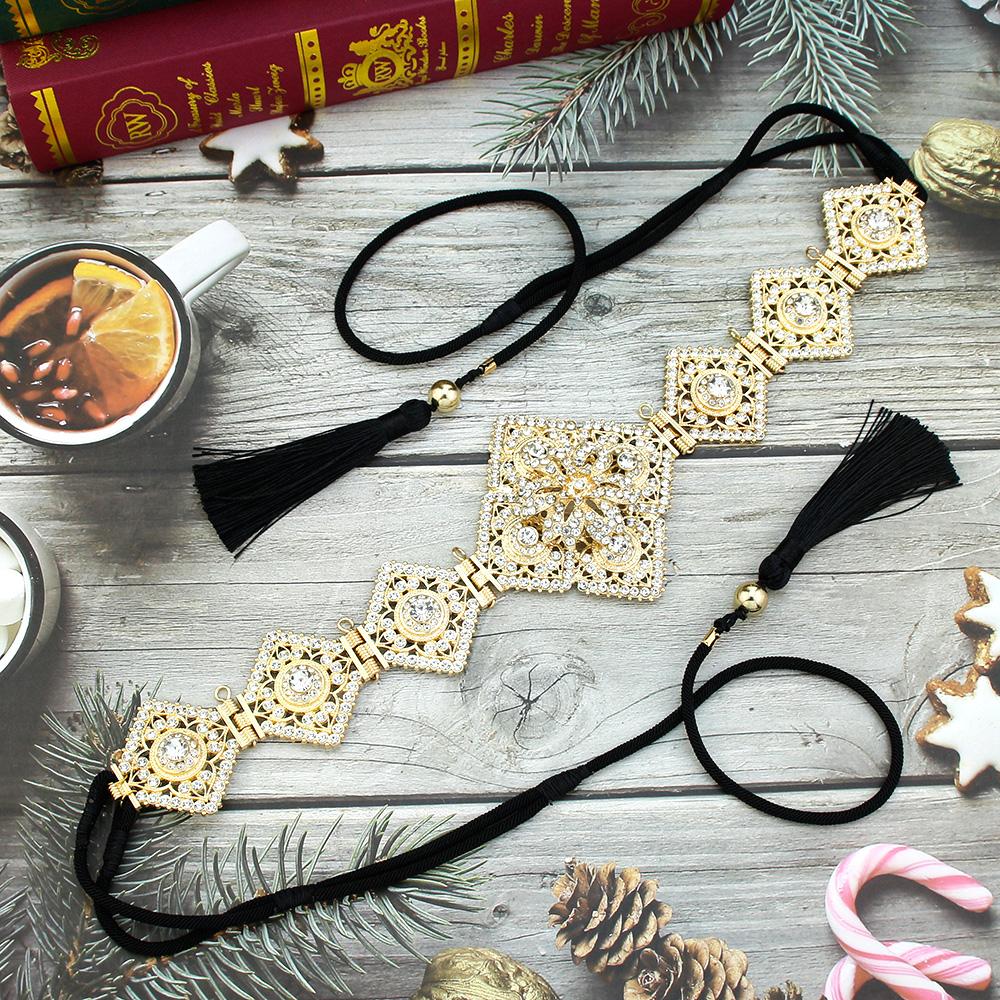 

Пояс золотого цвета с бахромой и кристаллами, женский пояс для платья, свадебный пояс для украшений чёрный