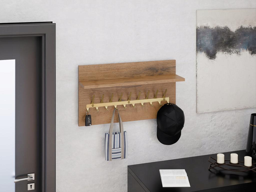 Wieszak Na Ubrania Loft 70 Cm - Złoty + Dąb Lancelot, Solidny I Stylowy