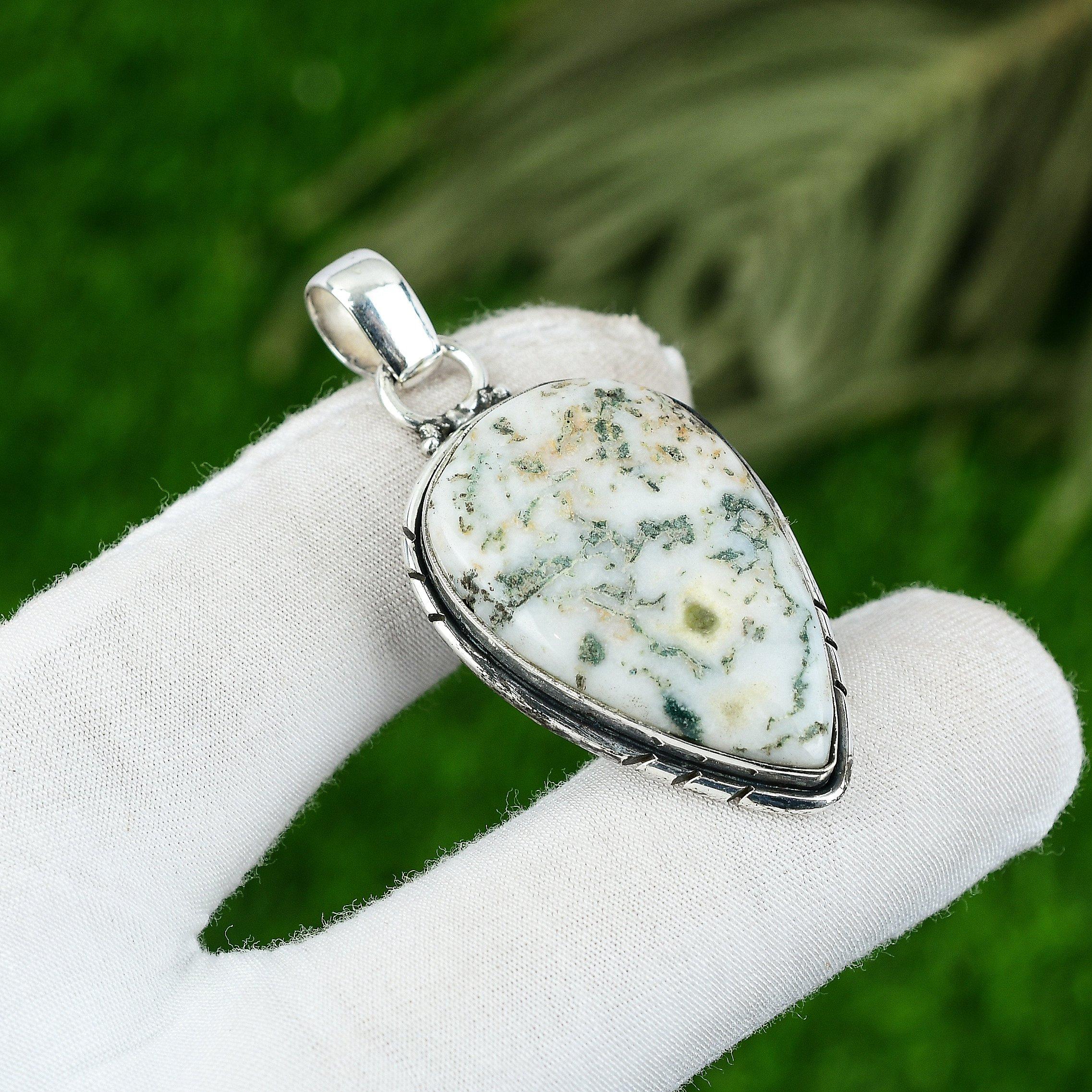 

Pear Tree Agate Stone New Engagement Sister Wedding Pendant Jewelry 925 Silver