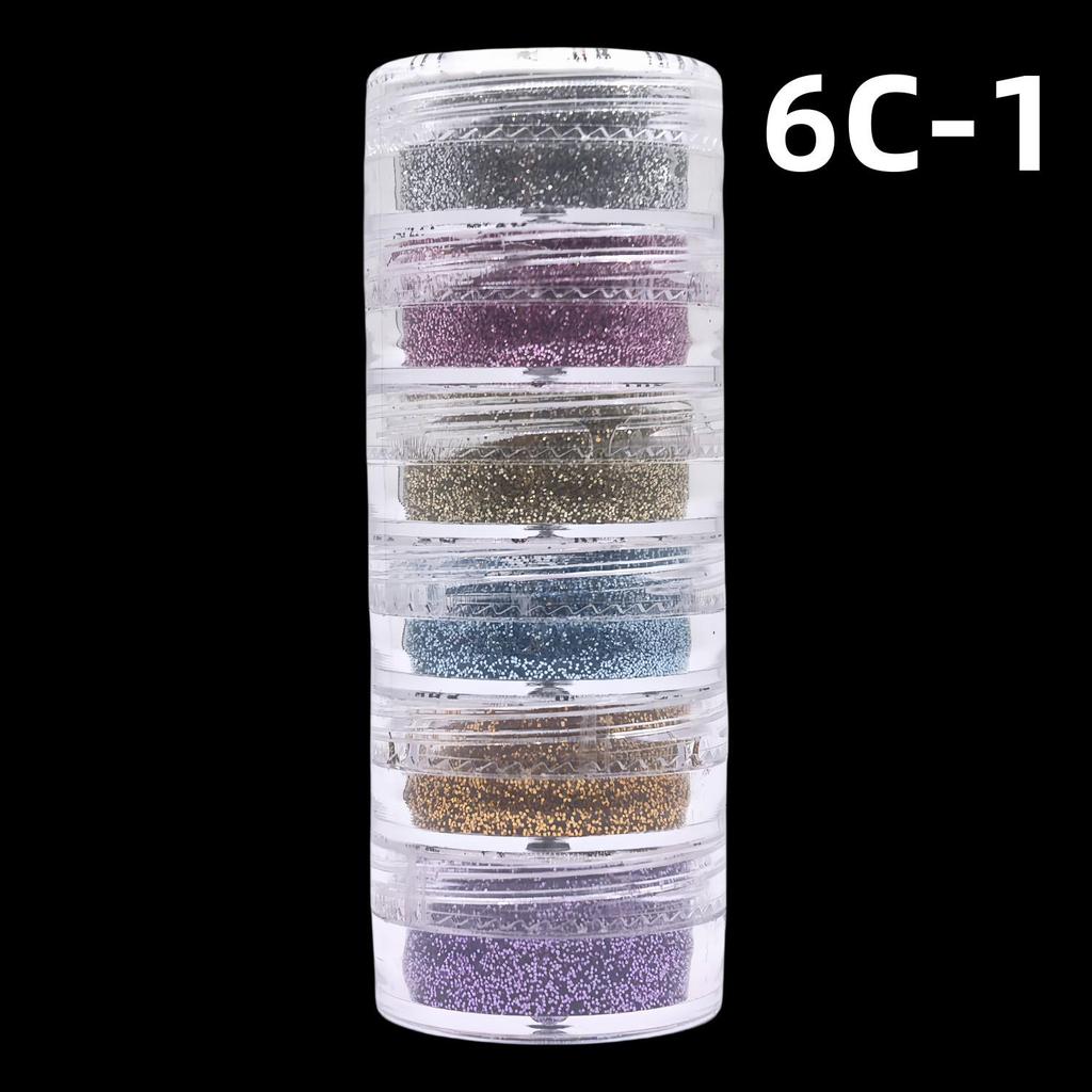 2025 Sada šesti třpytivých ozdob na nehty: Zlaté třpytky, flitry, kamínky a třpytivý gelový lak