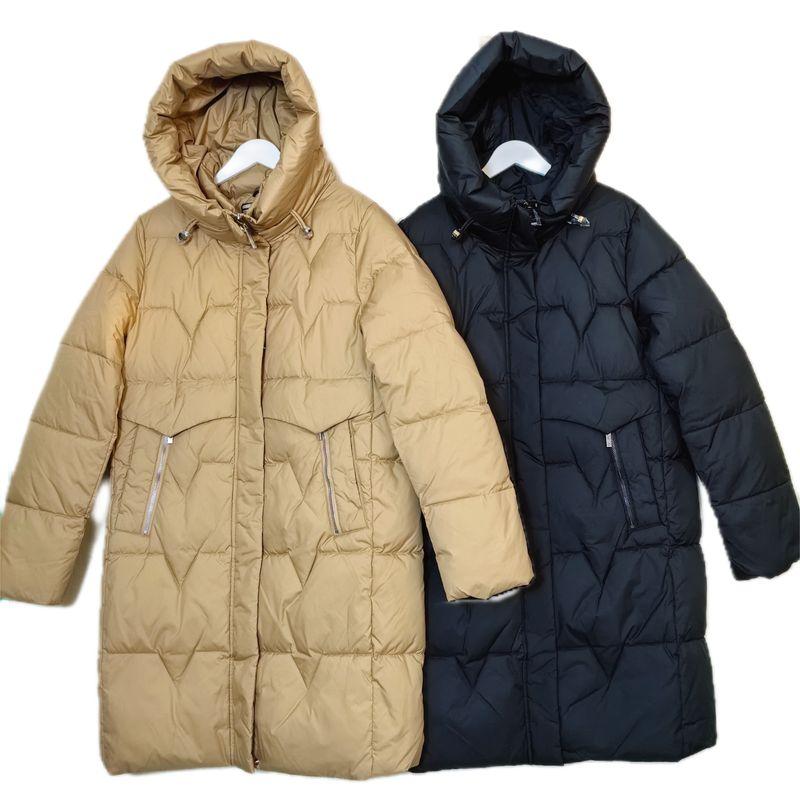to Russia Hooded down Cotton Mid Length Long Length Cold Protective Clothing Female Pure Color Thickened Cotton Padded Coat Minimalist Fashion Winter