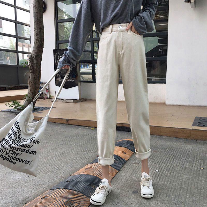 Women's High-Waisted Wide-Leg Jeans - Summer 2020 Korean Chic Straight-Leg Harem Cropped Pants
