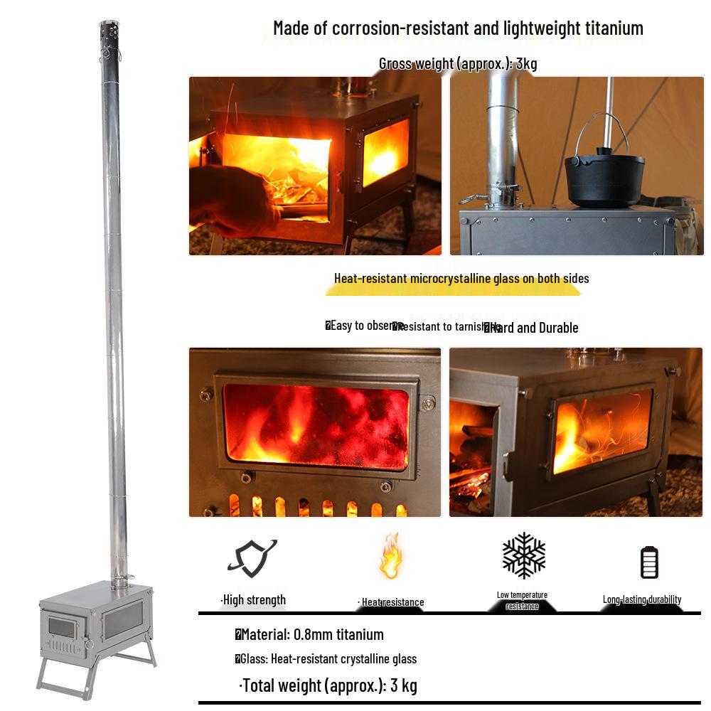 Foldable Titanium Multifunctional Outdoor Tent Stove for Heating, Cooking, and Boiling Water