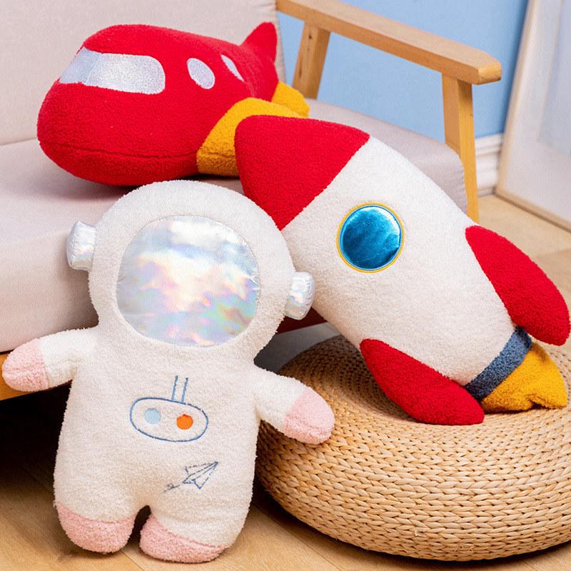 Astronaut Rocket Plush Toy & Pillow: Airplane Backrest, Baby Sleep Companion, Cloth Doll, Leg Clip Pillow.
