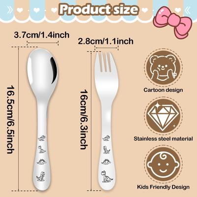 Ensemble d'ustensiles pour tout-petit en acier inoxydable 10 pièces Ensemble de couverts pour enfants dinosaure de dessin animé poli miroir Kit fourchette et cuillère pour enfants