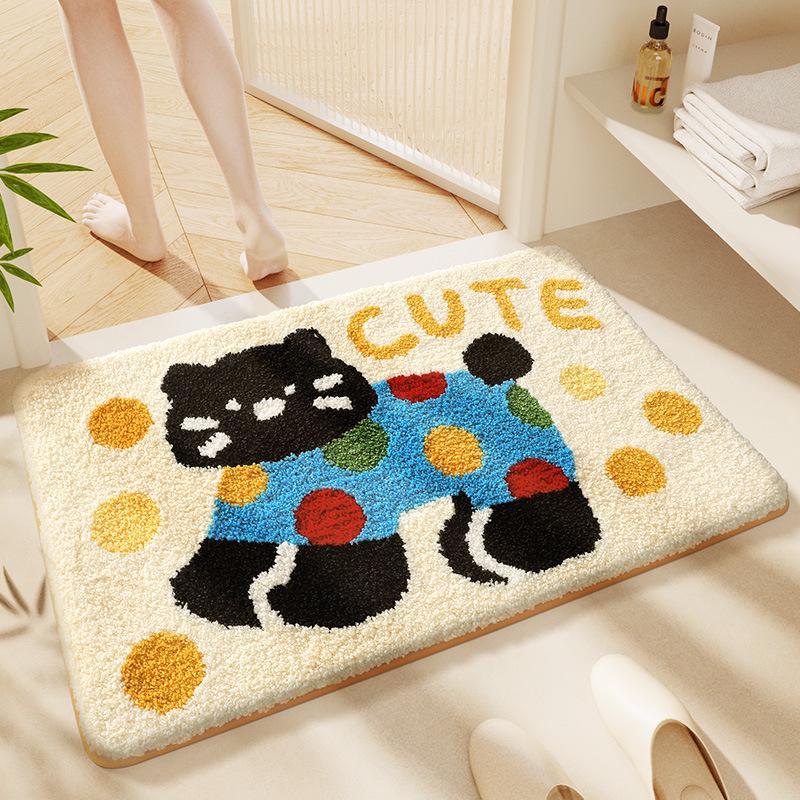 Cartoon Animal Imitation Cashmere Non-Slip Door Mat - Thick, Wear-Resistant, Water-Absorbing Entrance Rug