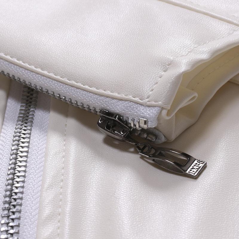 Men Long Sleeved Leather Jacket Pure Color Fashion Men's Diagonal Zipper Sports Casual Jacket