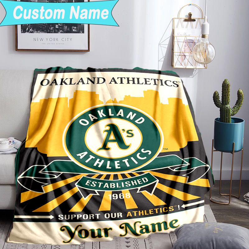 Custom Name Blanket Athletics Oakland Emblem Blanket Bedding Blanket for Travel, Camping, Living Rooms, Offices, Sofas, Fan Christmas gift