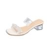 French thick heel cool slippers women's summer wear 2025 new fairy style pearl word with transparent crystal high heels