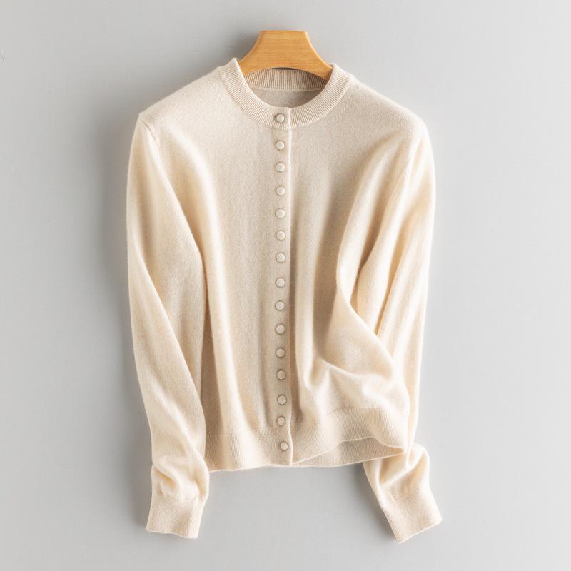 Women's 100% Pure Cashmere Cardigan - Round Neck, Long Sleeve Knit Sweater for Autumn Winter