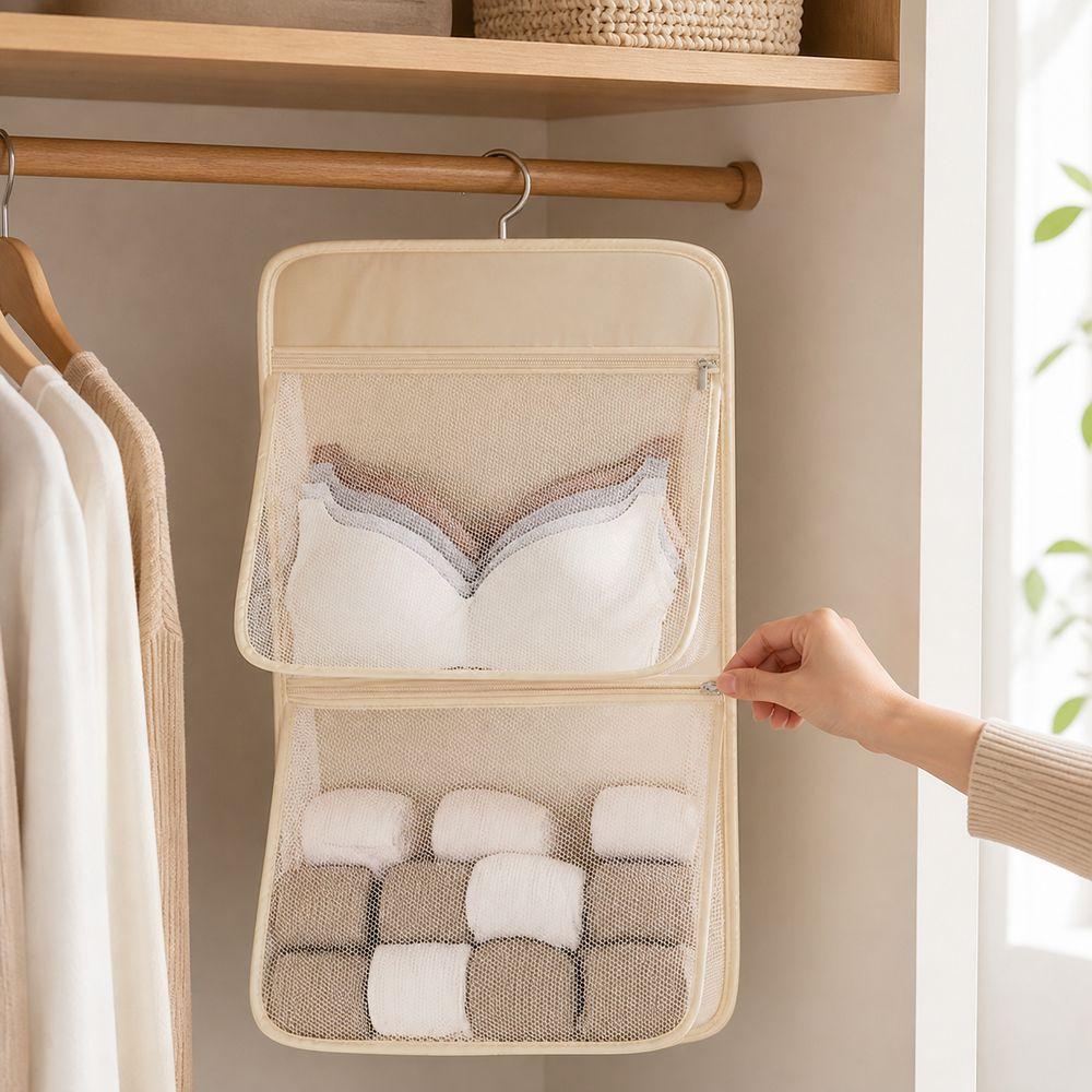 Multi Layer Underwear Hanging Bag Zipper Closure Closet Storage Bag Wardrobe Organization