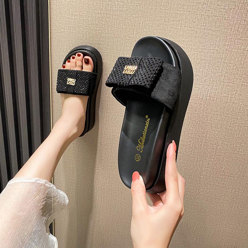 Papuci cu fundă pentru femei, îmbrăcăminte de exterior 2025, modă nouă de vară, versatili, cu talpă groasă tip brioșă, care înalță, sandale de damă
